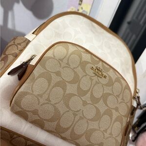 Coach Beige and Ivory Signature Backpack